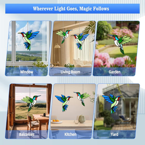 2 Pcs Hummingbird Stained Glass Window Hanging Suncatchers,Gifts for Women