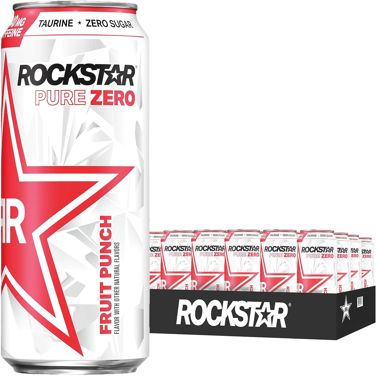 Rockstar Pure Zero Energy Drink, 0 sugar 0 calories, with Caffeine and Taurine, 16oz (Packaging May Vary), Punched, 384 Fl Oz (Pack of 24)