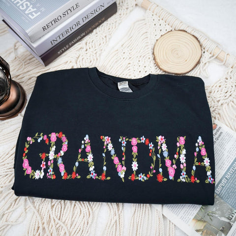 Embroidery Floral Grandma Sweatshirts For Women Gift Sweatshirt From Grandkids Flower Gift Mothers Day Christmas