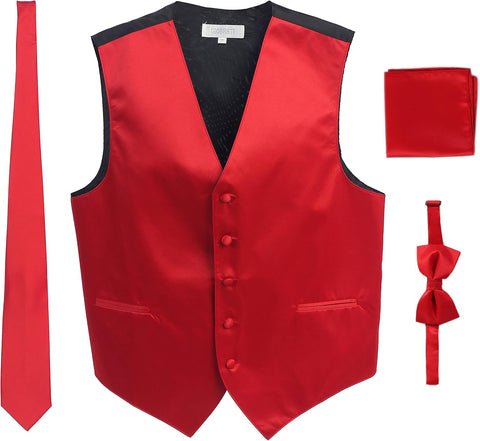 Gioberti Men's Formal 4pc Satin Vest Necktie Bowtie and Pocket Square