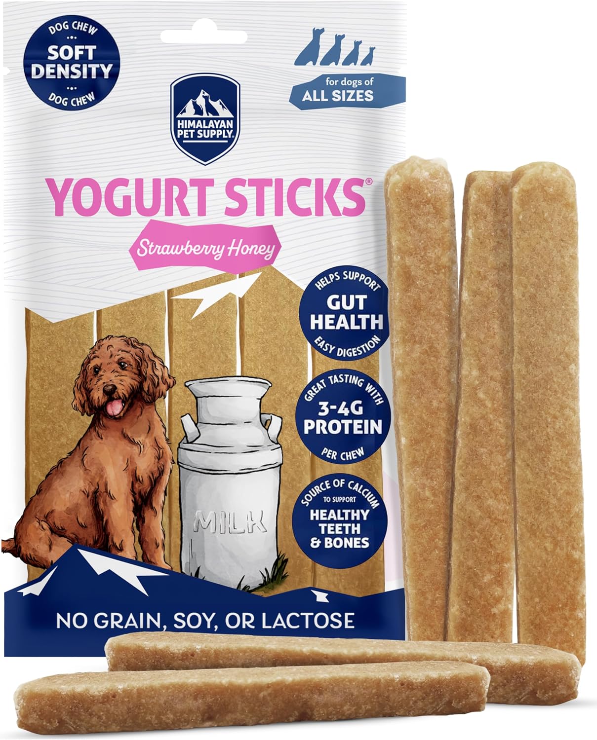 Himalayan Dog Chew Yogurt Sticks, Probiotic Dog Treats, Strawberry 5 Treats