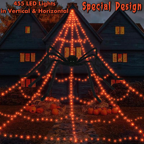 Halloween Decorations Outdoor 455 LED Spider Web Decoration + 59" Spider