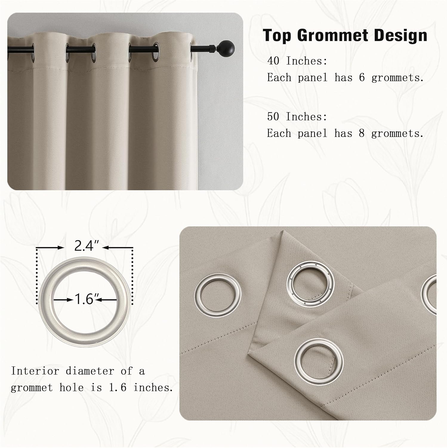 Simplebrand Stone Room Darkening Curtains for Bedroom Living Room 108 Inches Long 2 Panels Set, Thermal Insulated Curtains & Drapes, Solid Grommet Noise Reducing Window Treatment, W50 x L108 Inch