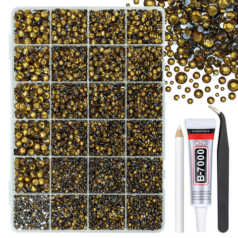 qiipii Amber Brown Crystal Resin Rhinestones w B7000 Glue for Bedazzling Crafting 2mm-6mm Flatback Stones Diamonds Crystals Gems Charms Bedazzler Kit for Nails Face Eyes Makeup Tumblers Bottles Crafts