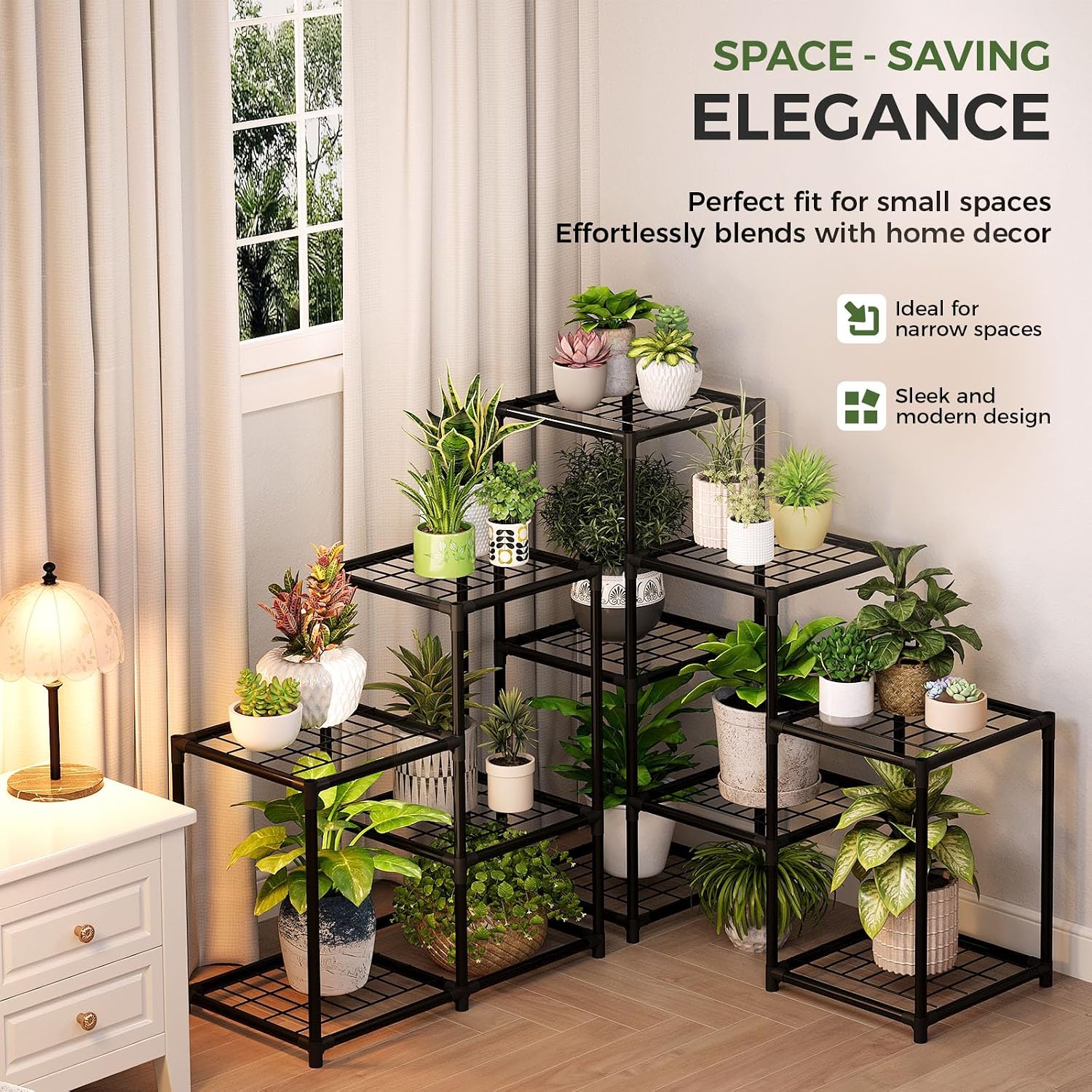 Bamworld Corner Plant Stand Indoor Metal Plant Shelf 5-Tier