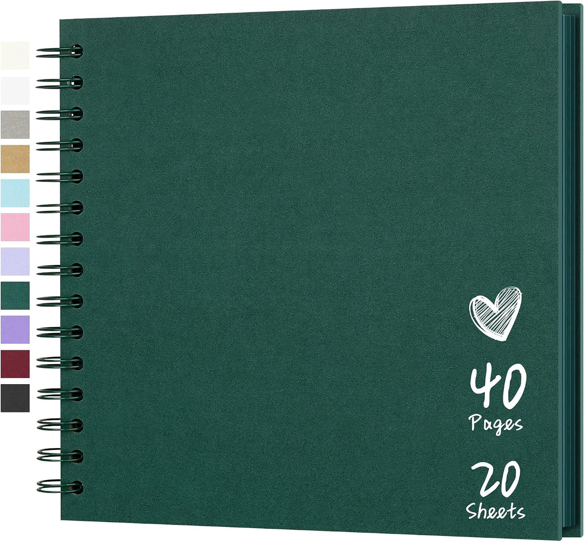Scrapbook Photo Album 8"x8" 20 Sheets 40 Pages Hardcover Kraft Paper Green