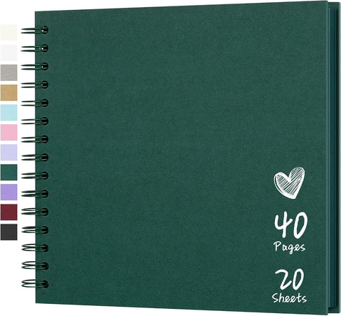 Scrapbook Photo Album 8"x8" 20 Sheets 40 Pages Hardcover Kraft Paper Green