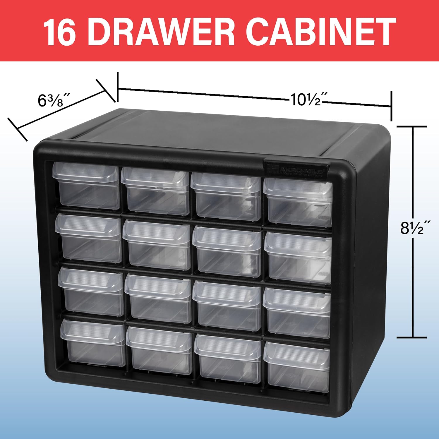 Akro-Mils 16-Drawer Plastic Storage Cabinet, 10.5"W x 6.5"D x 8.5"H, White