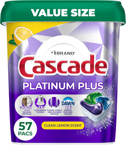 Cascade Platinum Plus Dishwasher Detergent Pods Dish Soap Lemon 57 Count