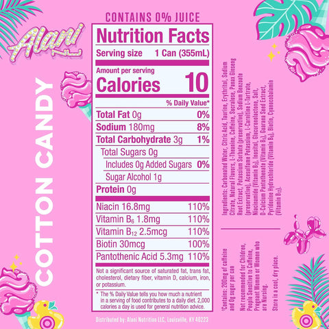 Alani Nu Cotton Candy Sugar Free Energy Drink (Pack of 12)