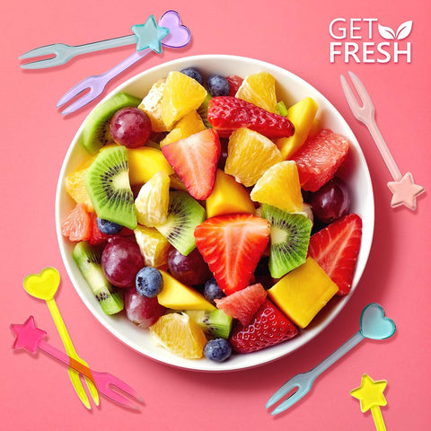 GET FRESH 30 Forks for Kids - Fruit Picks, Bento Box Picks, Reusable Mini Toothpick Sticks, Heart Dessert Forks for Children Party and Lunch Box
