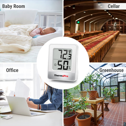 ThermoPro TP49 2 Pieces Digital Hygrometer Indoor Thermometer Humidity Meter Mini Hygrometer Thermometer with Temperature and Humidity Monitor Room Thermometer