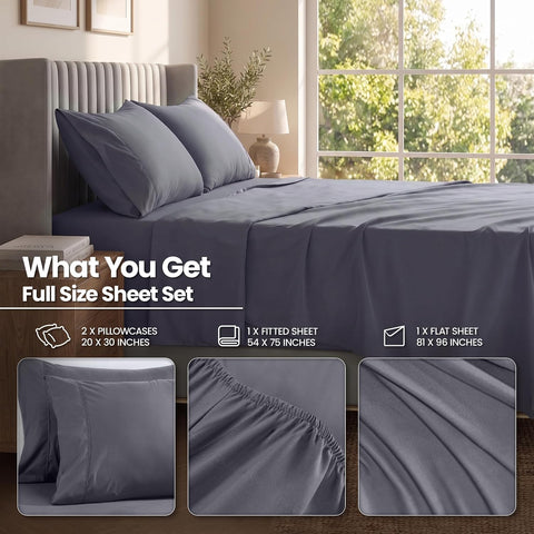 Extra Deep Pocket Full Sheet Set - 4PCs Fits Up to 21 Inches - Grey