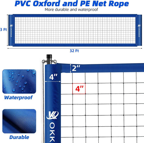 Professional Outdoor Volleyball Net Set with Adjustable Poles & Anti-Sag Design, Portable Volleyball Net Includes Beach Fixed Plate, Scoreboard, Boundary Line and Carry Bag for Backyard Beach Grass