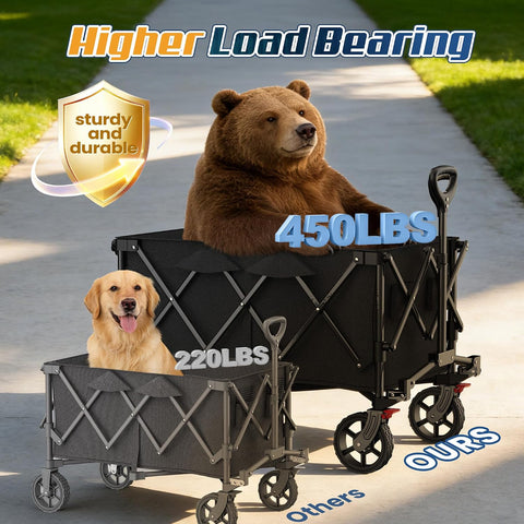 Wagons Carts Foldable,Collapsible Wagon with Wheels,450LBS Heavy Duty Beach Wagon Cart