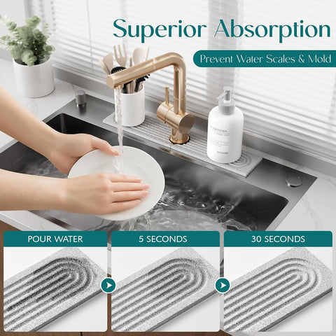 Stone Faucet Mat for Kitchen Sink, Diatomite Stone Drying Mat for Kitchen Counter, 2026 Upgraded Dishwasher-Safe & Ultra Absorbent, Food-Grade Stone Dish Drying Mat for Bottles & Utensils (20" x 3.9")