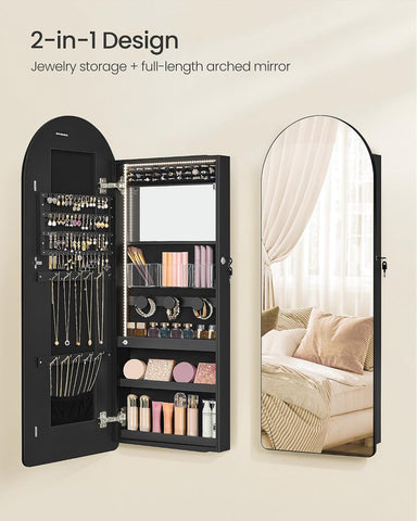 SONGMICS Wide Jewelry Organizer, Wall/Door Mounted, LED Cabinet, Lockable