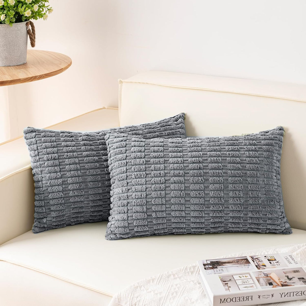 Pack of 2 Corduroy Decorative Throw Pillow Covers 12x24 Inch, Light Grey