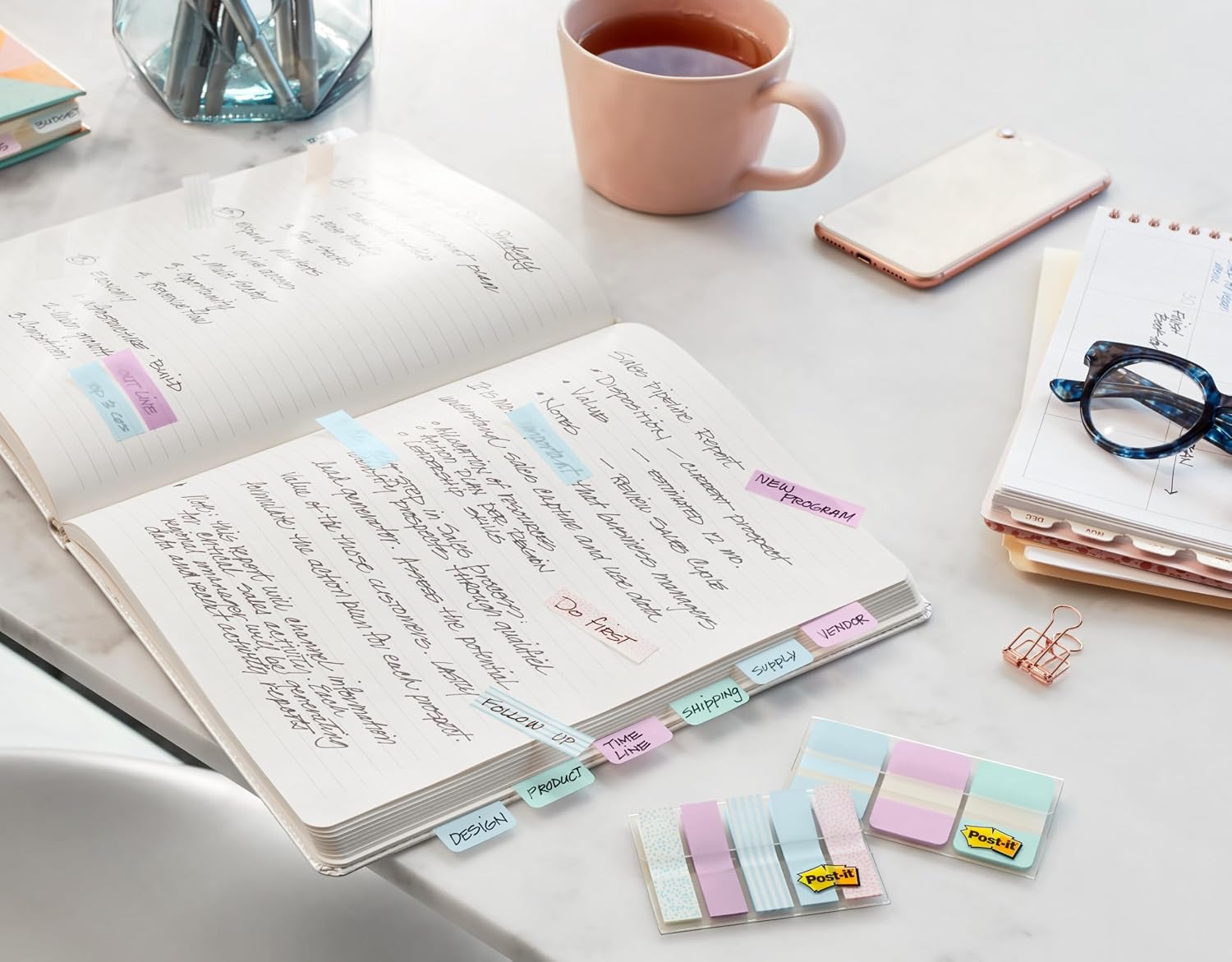 Post-it Tabs, 1 in Solid, Aqua, Yellow, Pink, Red, Green, Orange, 6/Color, 36/Dispenser (686-ALOPRYT)