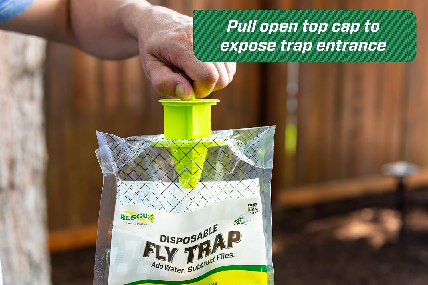 RESCUE! Outdoor Disposable Fly Trap – Hanging Fly Catcher with Attractant Bait, Fly Bag for Patio, Yard, Trash & Farm Areas – Easy-to-Use Outdoor Fly Control - 8 Traps