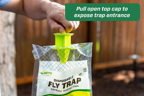 RESCUE! Outdoor Disposable Fly Trap – Hanging Fly Catcher with Attractant Bait, Fly Bag for Patio, Yard, Trash & Farm Areas – Easy-to-Use Outdoor Fly Control - 8 Traps