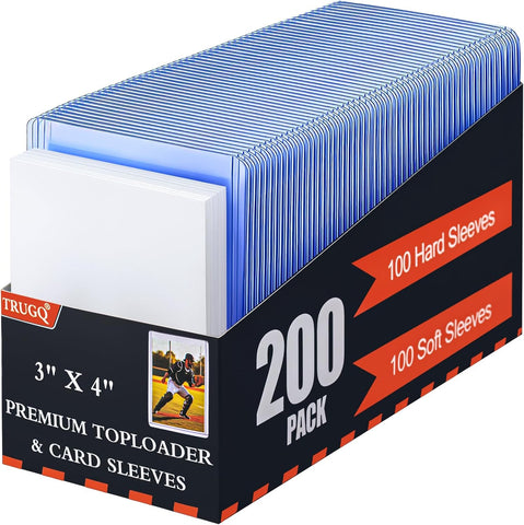 200 Card Sleeves Toploads for Cards,3" x 4" Baseball Card Protectors,Premium Standard Size Trading Hard Plastic Card Holder for Sports Football Cards(100 Hard Protectors +100 Soft Sleeves)