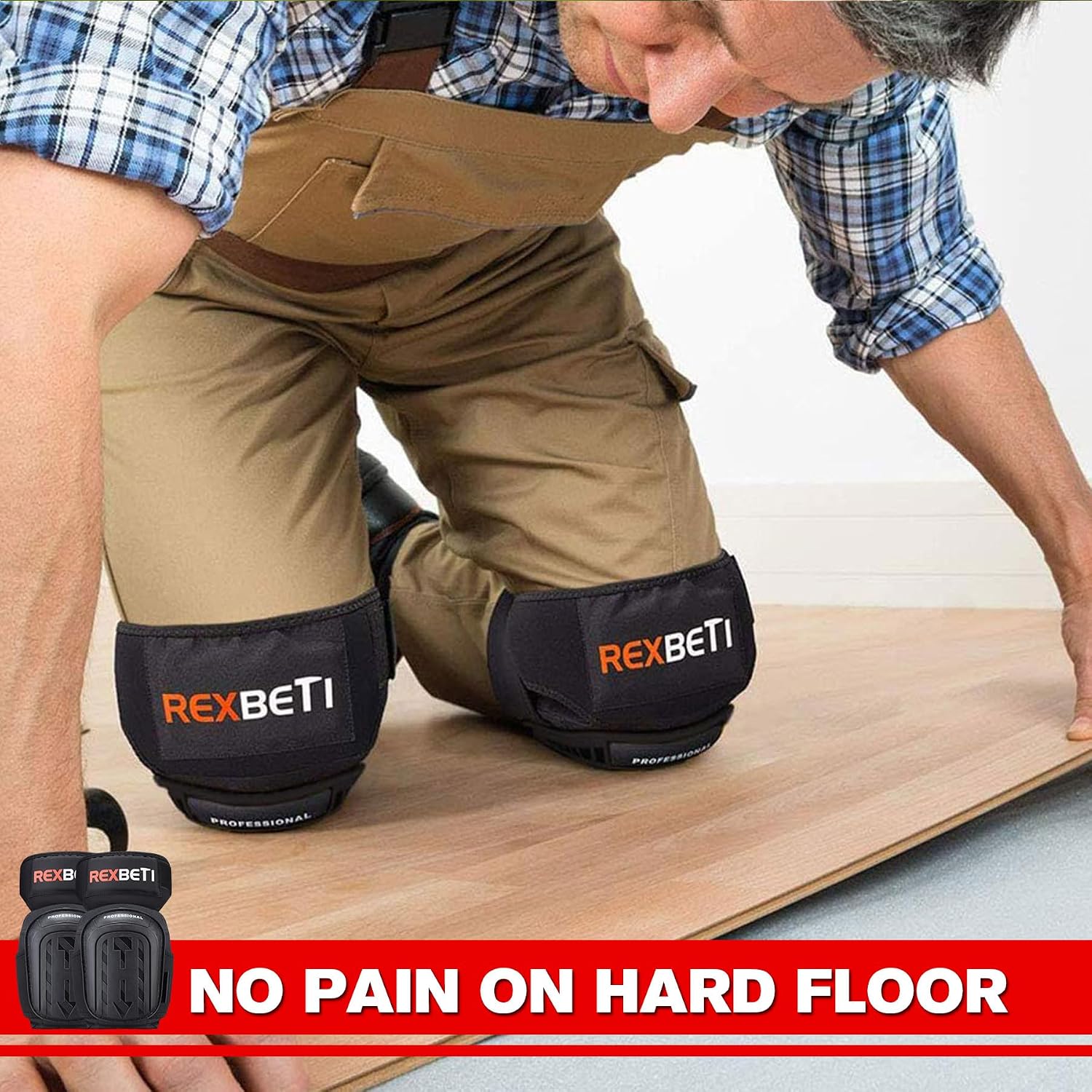 REXBETI Knee Pads for Men, Anti-slip Construction Gel Knee Pads for Work