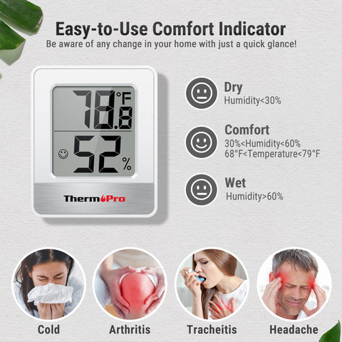 ThermoPro TP49 3 Pieces Digital Hygrometer Indoor Thermometer Humidity Meter Mini Hygrometer Thermometer with Temperature and Humidity Monitor Room Thermometer