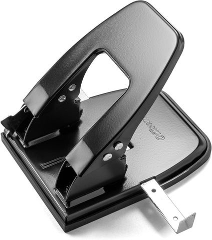 Officemate 2 Hole Punch - 30 Sheet Capacity, Manual Paper Punch with Adjustable Paper Guide, Durable Metal Construction, Removable Chip Tray, Black