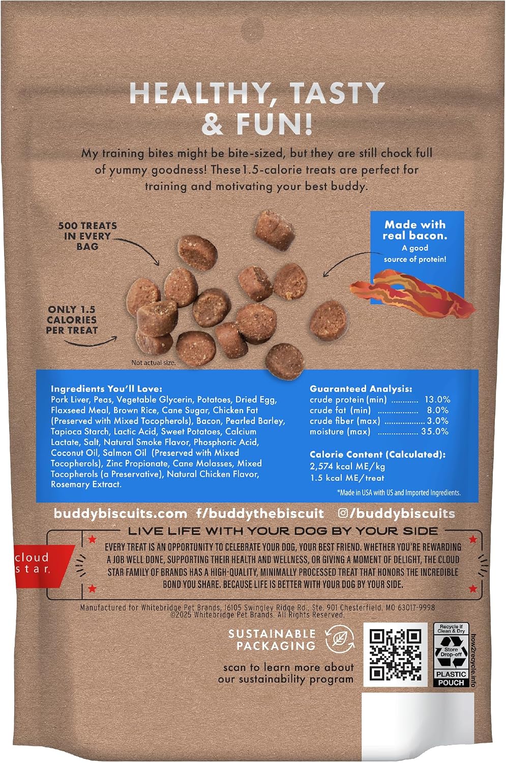 Buddy Biscuits Trainers Training Bites Soft & Chewy Dog Treats, Bacon, 10 oz. Pouch