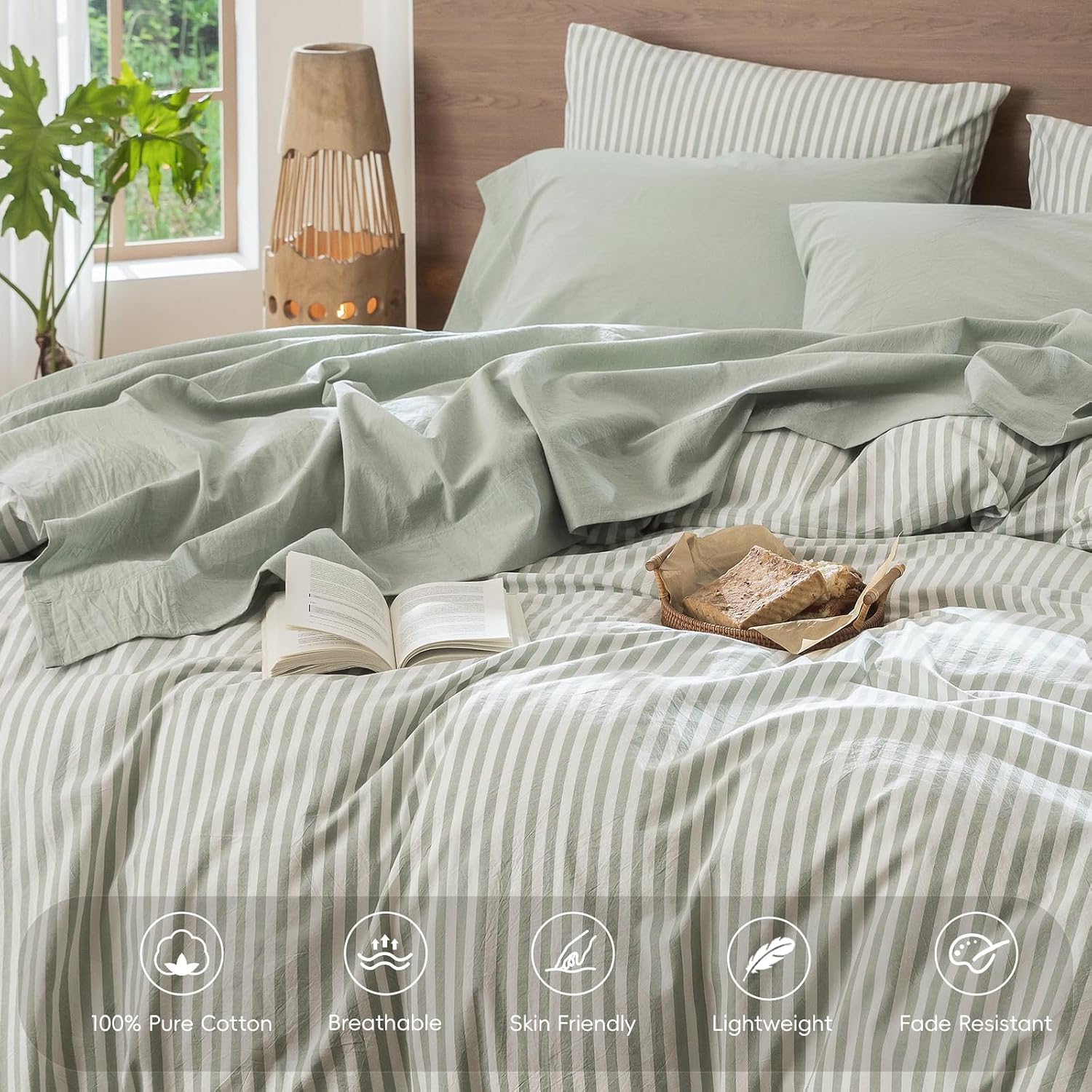 MooMee Sheet Set 100% Washed Cotton Lived-in Extra Deep Pocket Queen