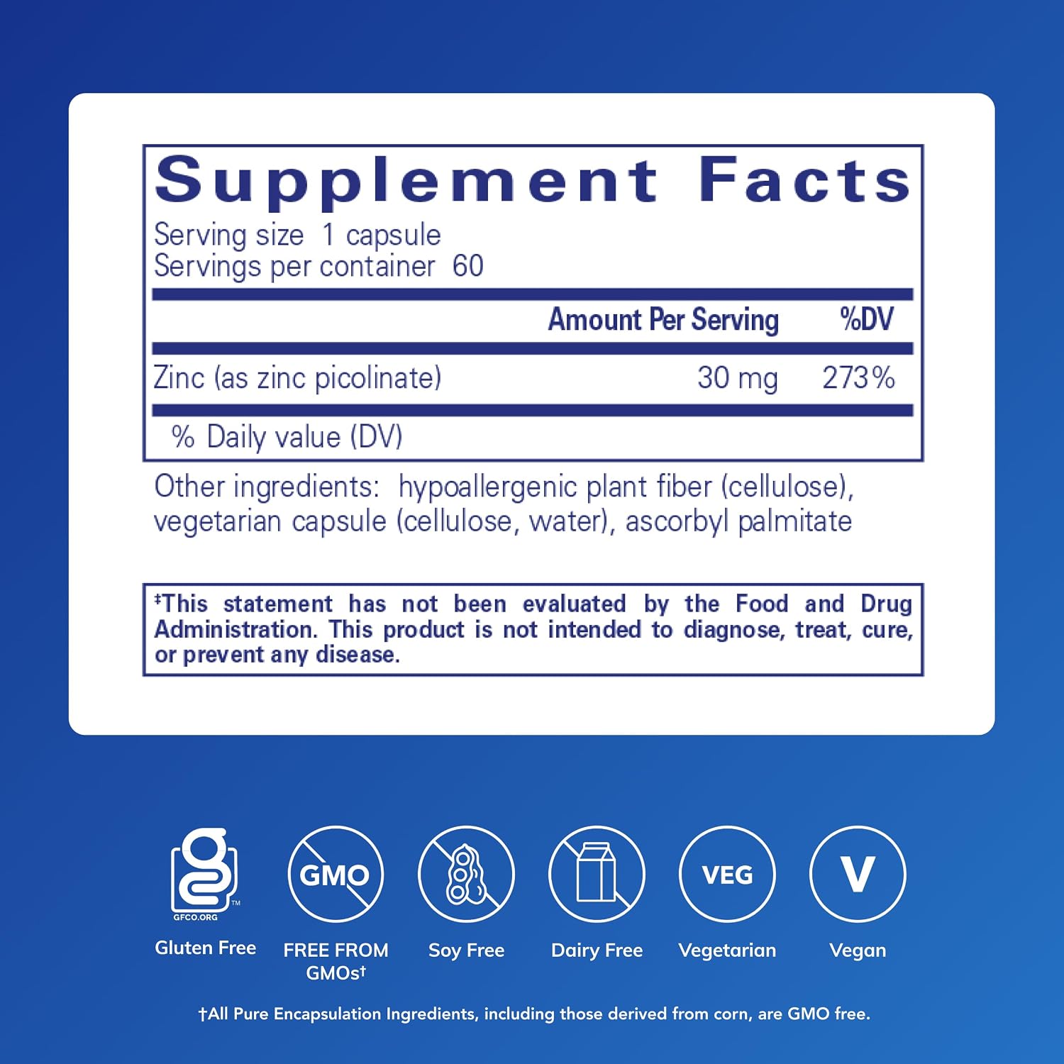 Pure Encapsulations Zinc 30 mg, 60 Capsules