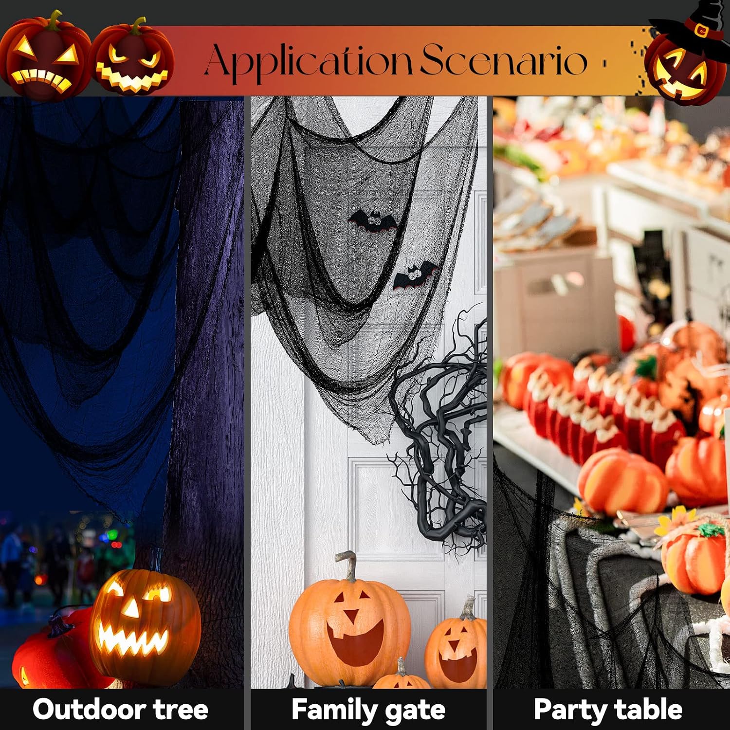6 Pack Black Halloween Creepy Cloth, 30 x 72 Inch - Yobbai