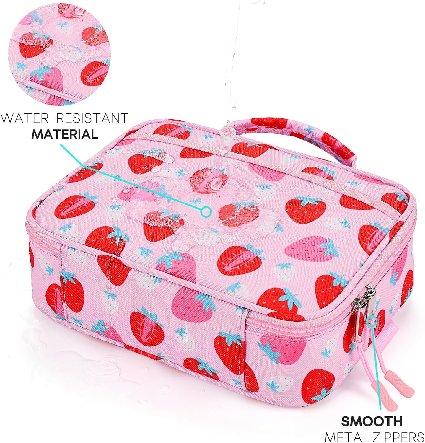 mibasies Kids Lunch Box for Girls, Insulated and Reusable Lunch Bag for School Preschool Kindergarten, Assorted Strawberry - Pink