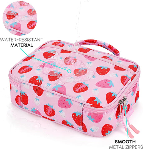 mibasies Kids Lunch Box for Girls, Insulated and Reusable Lunch Bag for School Preschool Kindergarten, Assorted Strawberry - Pink