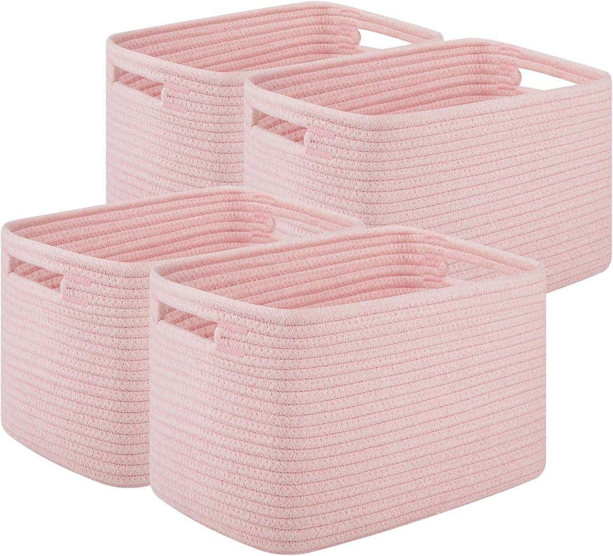 OIASKET 4Packs Natural Cotton Rope Storage Baskets for Organizing Toys, Clothes, Towels & Books, Soft Versatile Organizers for Shelves, Home Decorative Bins, 13''Lx9''Wx7.8''H, Pink