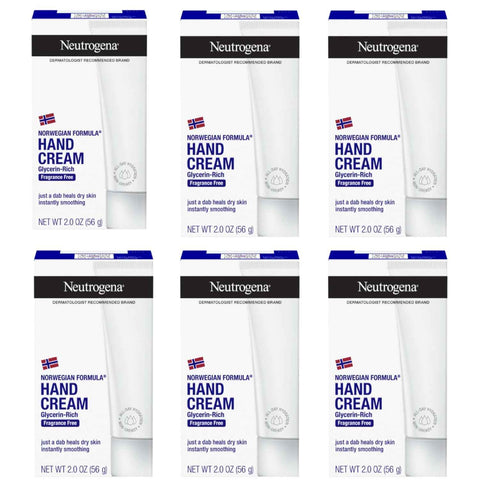 Neutrogena Norwegian Formula Hand Cream, Fragrance Free, 6 x 2 oz | Glycerin, For Dry Hands, Concentrated Relief, Over 200 applications