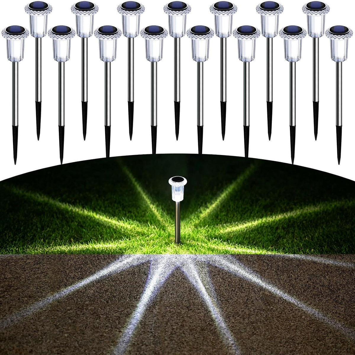 DenicMic Solar Pathway Lights Outdoor Waterproof Cold White LED 15 Pack