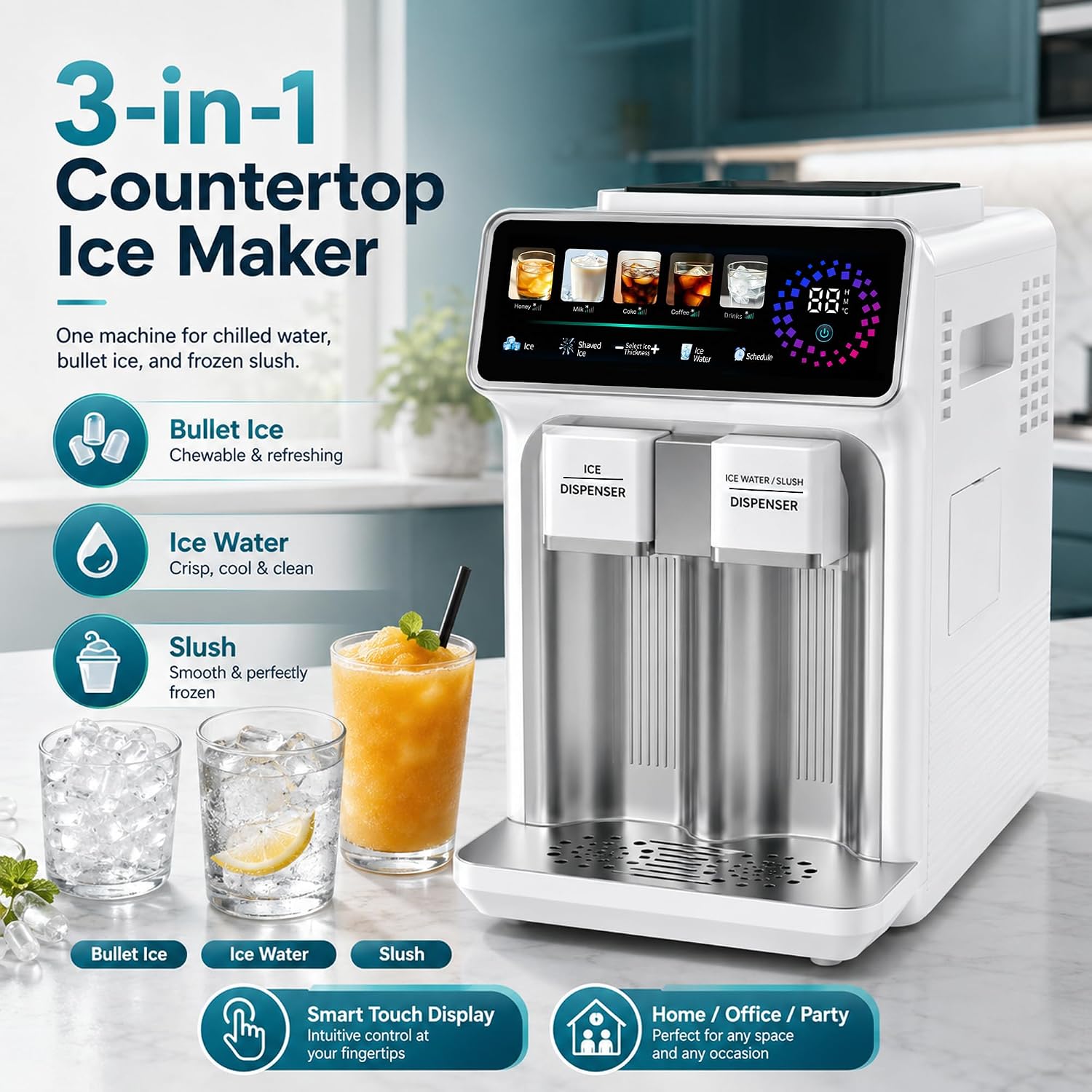 3-in-1 Countertop Bullet Ice Maker, Ice Shaver and Water Dispenser