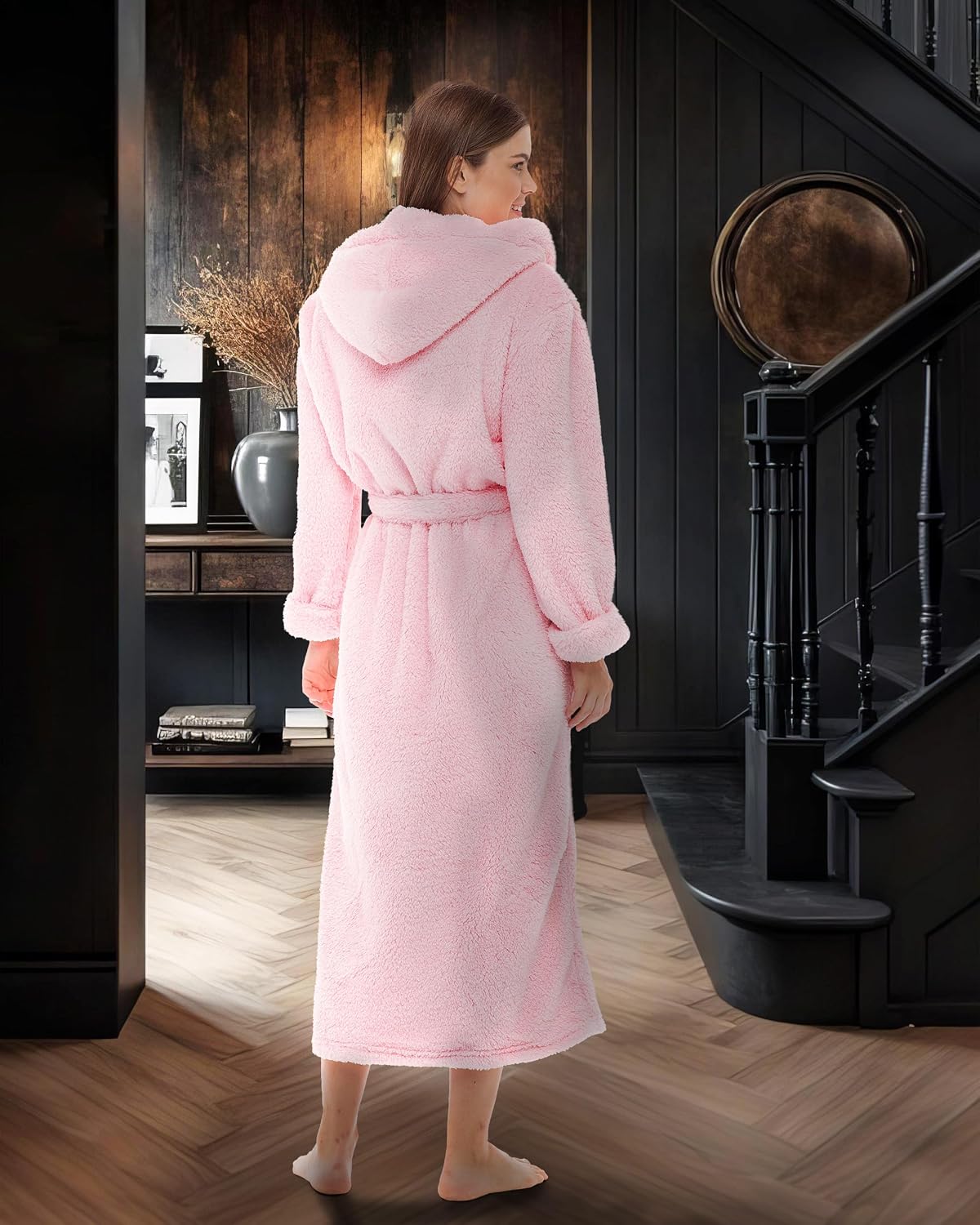Alexander Del Rossa Womens Fluffy, Fuzzy Robe for Women,Women's Long Hooded Robes, Plus Size