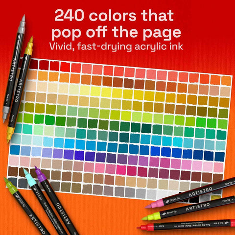 ARTISTRO 240 Dual-Tip Acrylic Paint Marker Pens for Drawing