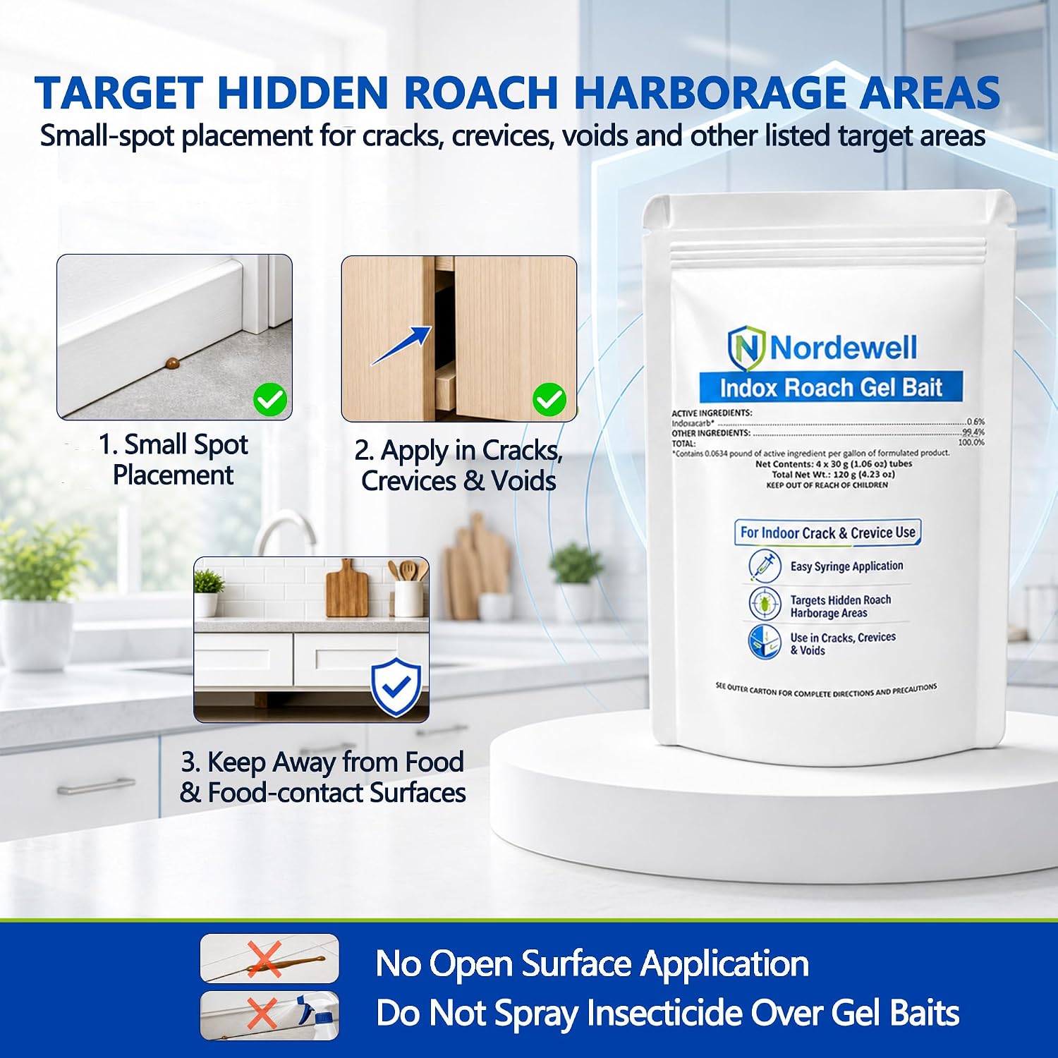 Indoor Cockroach Gel Bait, 4 x 30 g Tubes, Indoxacarb 0.6%
