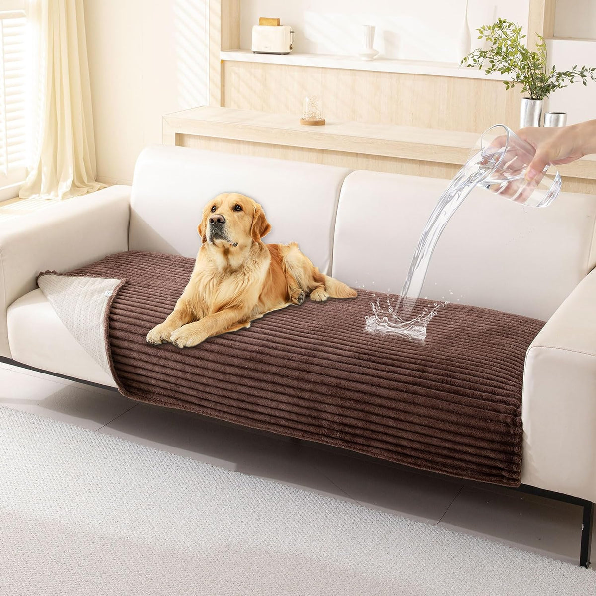 HAOMAIJIA Waterproof Couch Cover for Dogs Washable,Faux Fur Pet Couch Covers for Sofa,Soft Dog Bed Cover Non-Slip Couch Covers for 3 Cushion Couch Sofa Pet Friendly (Brown, 23" x 23" 2 Pack)