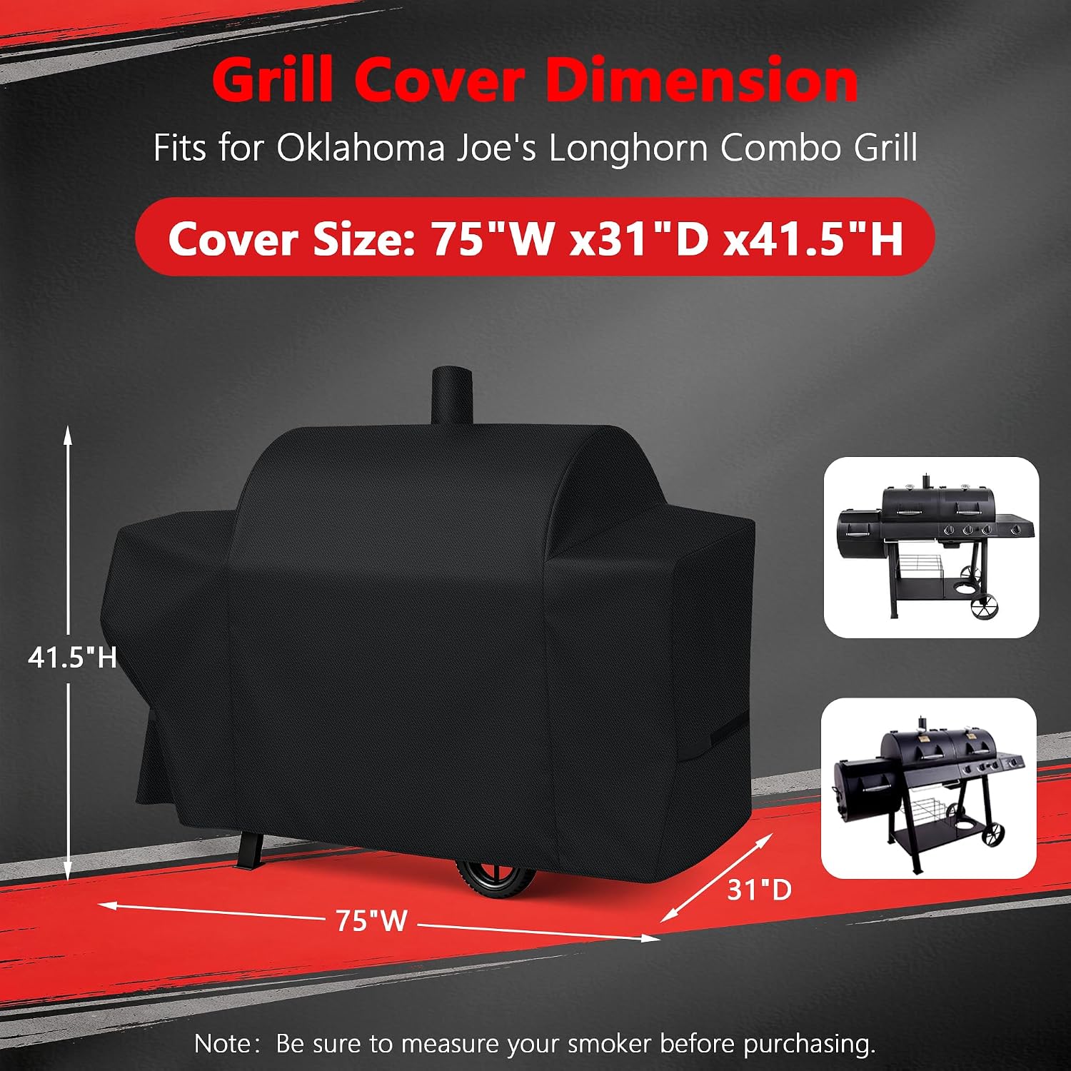 i COVER Grill Cover for Oklahoma Joe's Longhorn Combo Charcoal Gas Smokers & Grills Protection Heavy Duty Waterproof Patio Outdoor Canvas Barbeque BBQ Smoker Covers