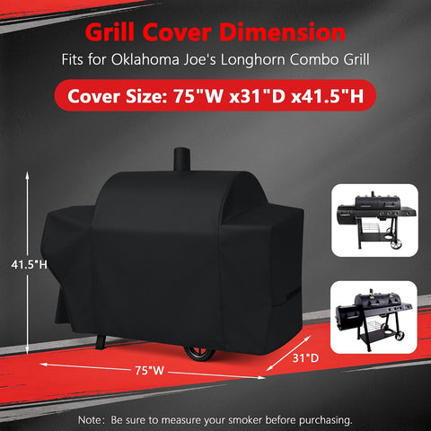 i COVER Grill Cover for Oklahoma Joe's Longhorn Combo Charcoal Gas Smokers & Grills Protection Heavy Duty Waterproof Patio Outdoor Canvas Barbeque BBQ Smoker Covers