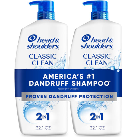 Head & Shoulders Classic Clean 2-in-1 Anti-Dandruff Shampoo and Conditioner Twin Pack, 72-Hour Protection, 1% Pyrithione Zinc, 32.1 fl oz Each