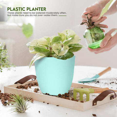 Plant Pots Indoor with Drainage, 5 Pack Multi-Size Planters Set, Aqua