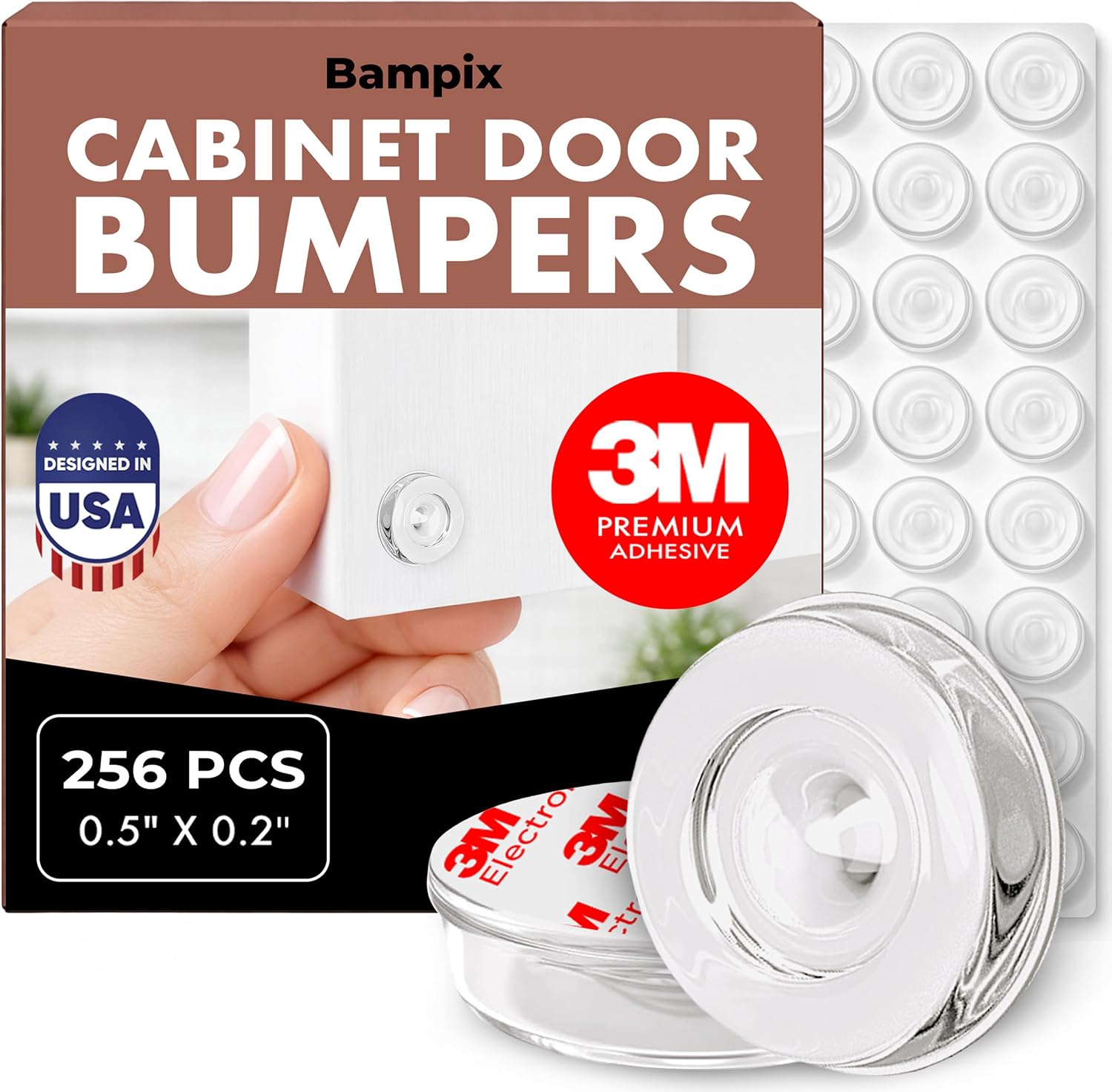 Jelly Button Cabinet Door Bumpers 256 Pack, Clear Self-Adhesive Rubber Pads