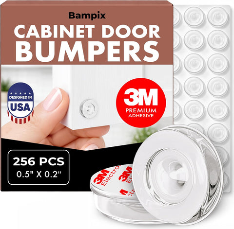 Jelly Button Cabinet Door Bumpers 256 Pack, Clear Self-Adhesive Rubber Pads