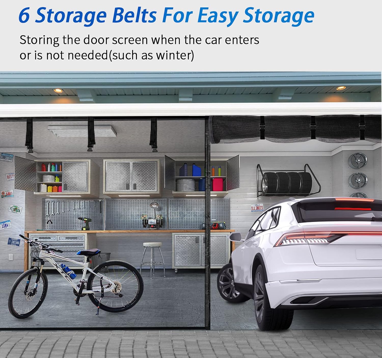 Garage Door Screen For 2 Car 12x9FT, Magnetic Screen Garage with Retractable Fiberglass Mesh and Heavy Duty Weighted Bottom, Easy Assembly & Pass, Hands Free Screen Door w/ 44 Magnets for Garage/Patio